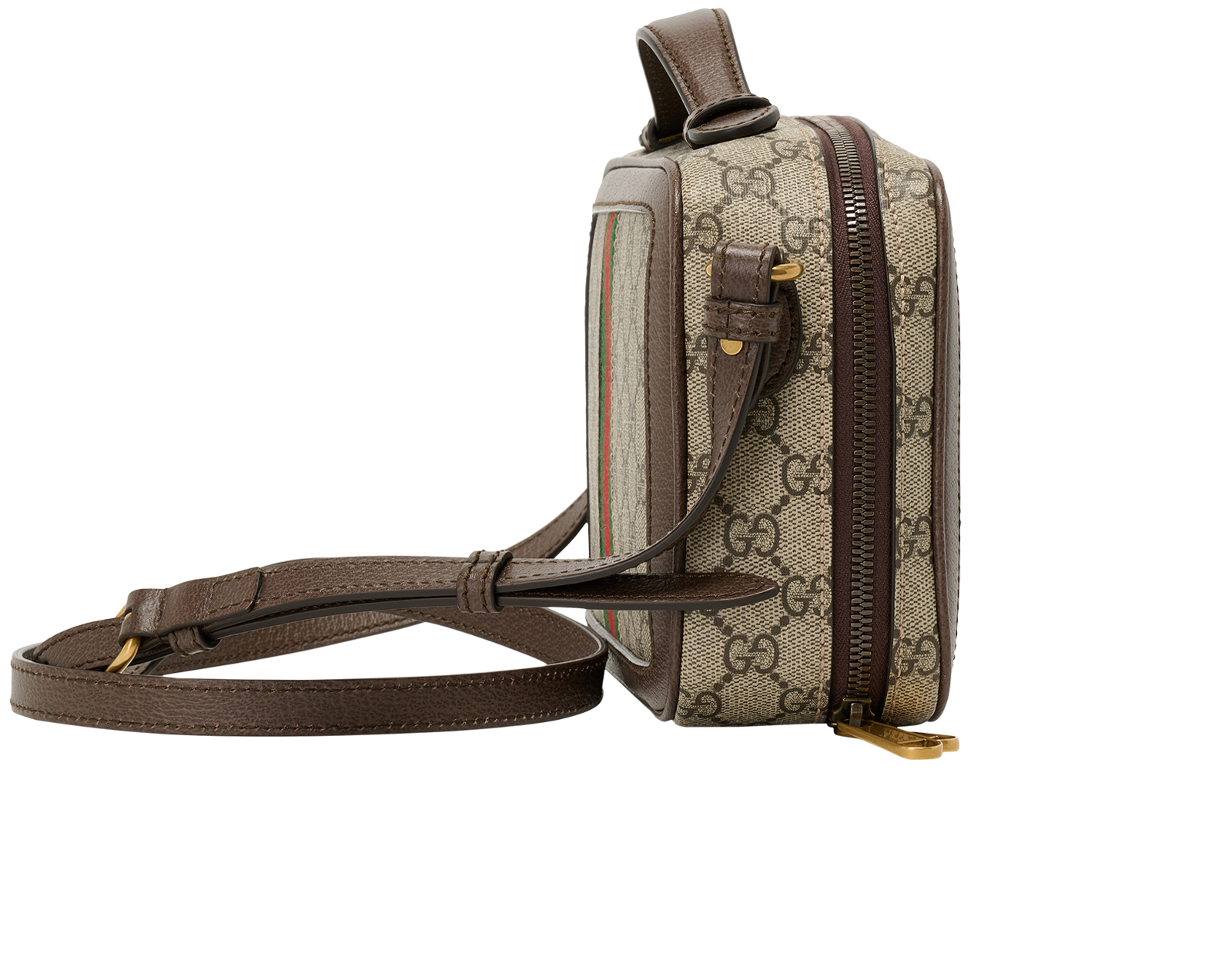 Small Ophidia Top Handle, &pound;950, Handbags, Brown/Green/Red, Canvas, Side view